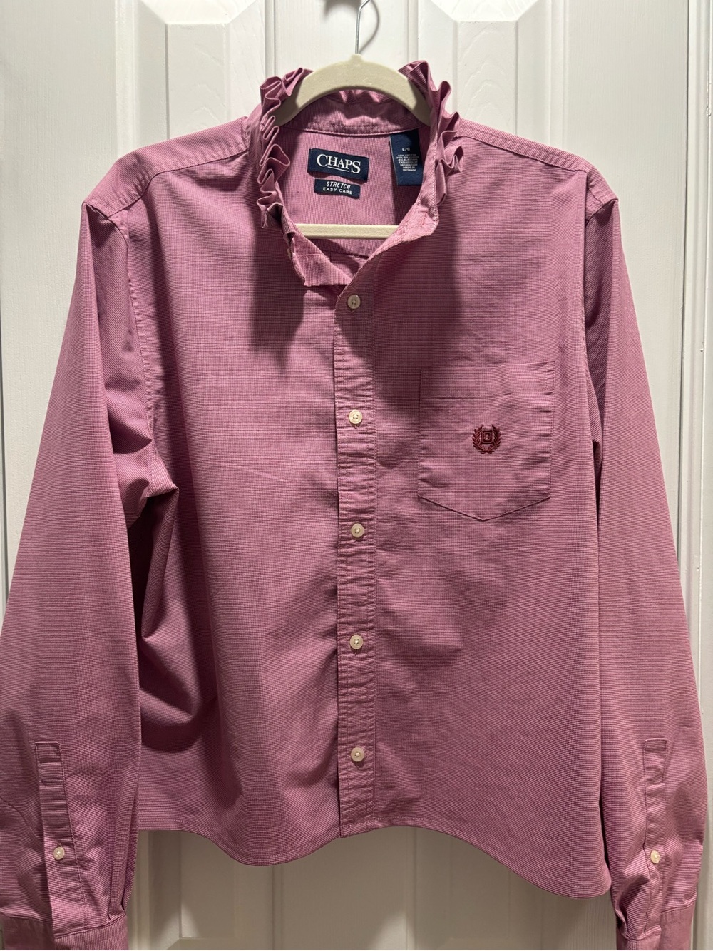 Repurposed ruffled collar Chaps Men's Button-Down Shirt in Dusty Rose Pink